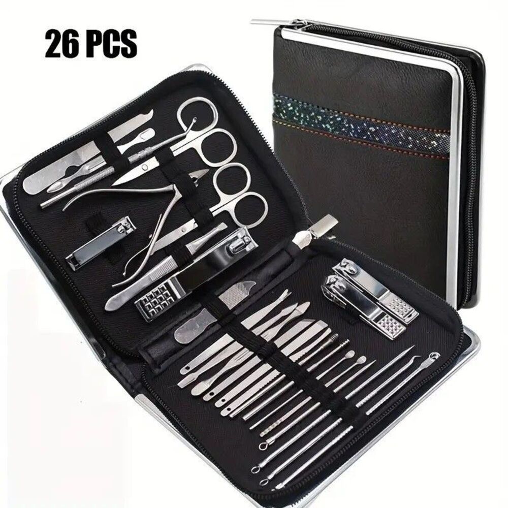 Manicure Pedicure Tools Kit - 26 Piece Manicure Set Professional NEW Black Case